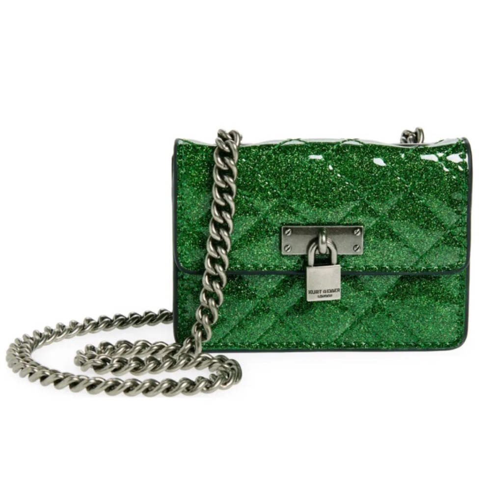 KURT GEIGER LONDON CHRISTMAS 🎄GREEN🎄 GLITTER MICRO BRIXON SHOULDER BAG 🌟NIB🌟